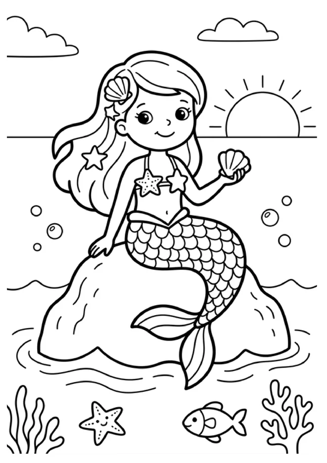 Desenhos de sereia para colorir para imprimir e colorir - imagem 3